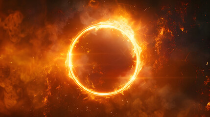 Fiery celestial ring background with vibrant flames and plasma energy effect