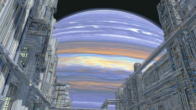 Futuristic Cityscape With Alien Planet View