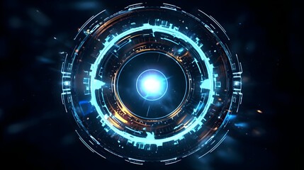 Futuristic Technology Interface with Glowing Elements and Data Visualization