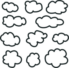 Set of cartoon line clouds