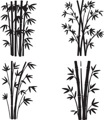 Obraz premium Black bamboo stalks with leaves silhouette