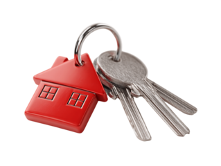 Red House-Shaped Keychain with Silver Keys on Transparent Background, PNG