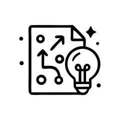 Conceptual illustration of a lightbulb and a business plan with arrows.