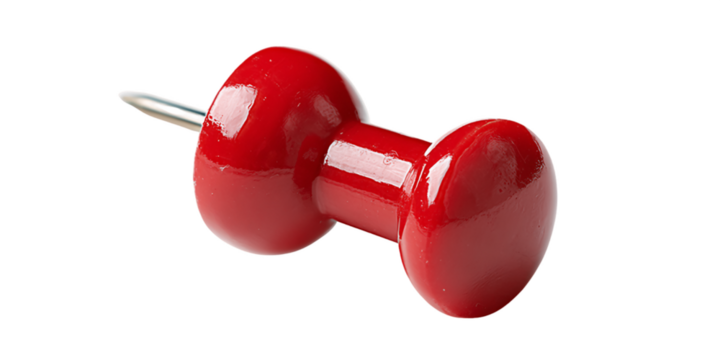 Red Pushpin Close-up on Transparent Background, PNG