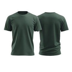 Casual dark green t-shirt displayed front and back, versatile clothing piece, perfect for everyday wear or layering. Isolated on white background or PNG