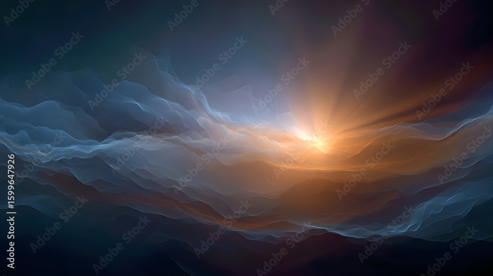 Poster ethereal illumination paints serene clouds in a vibrant abstract expression transforming light and c