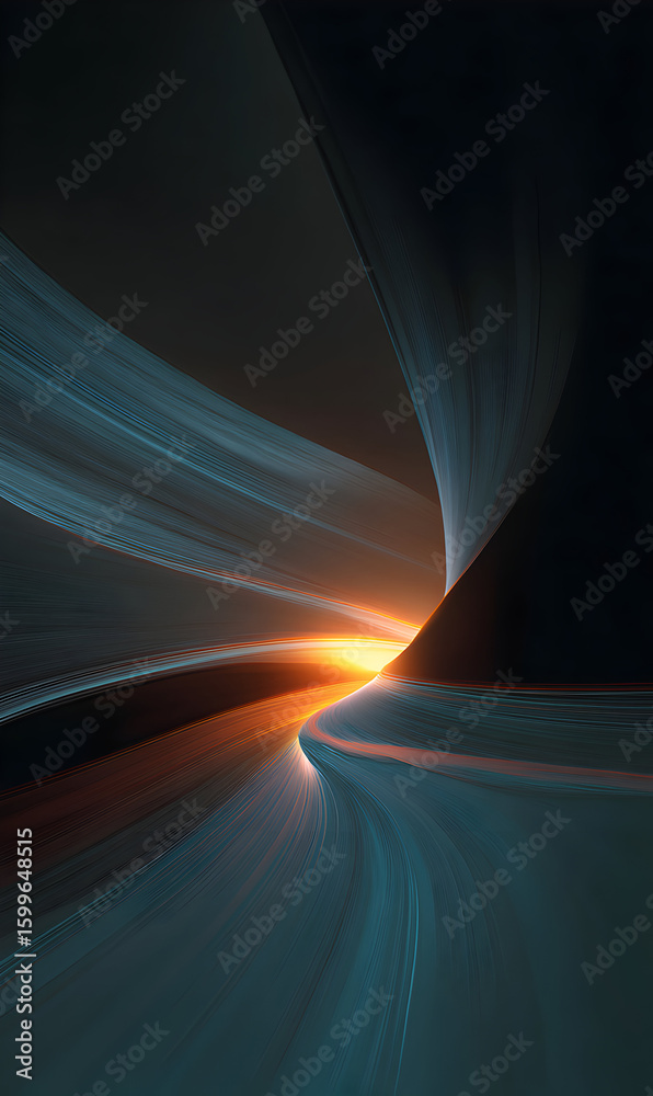Poster abstract flow of light and shadow depicting motion in a modern digital design with glowing horizon a