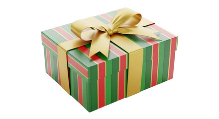 Obraz premium Gift Box Renders with Golden Ribbon and Striped Pattern on Transparent Background 3D