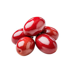 Shiny red fruits, vibrant round berries, healthy snack option, suitable for recipes or as decorative elements. Isolated on white background or PNG