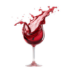 Red wine splashing in a glass, elegant wine glass with vibrant liquid, celebration theme, perfect for wine-related events. Isolated on white background or PNG