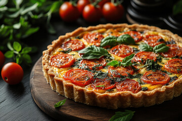 Tomato tara tarata with basil leaves and tomatoes.