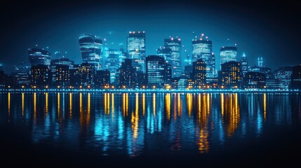 Naklejka premium Night Cityscape: London's Skyline Reflecting on Calm Waters