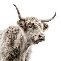 young highland cow on a white isolated