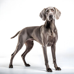 Weimaraner standing on white background