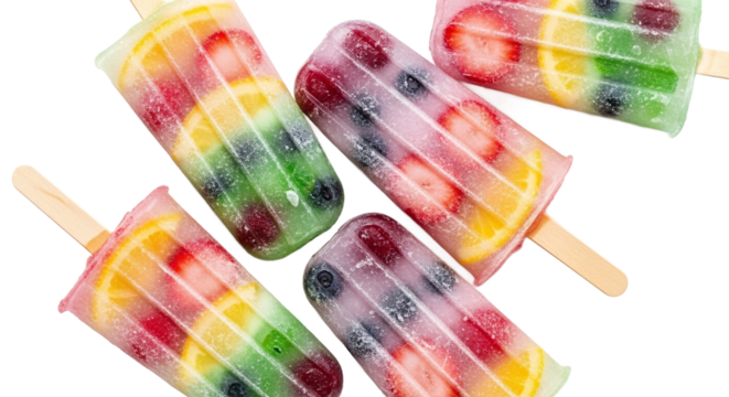 Fruit popsicles colorful ice pops summer dessert frozen treats refreshing snack ice cream - Powered by Adobe