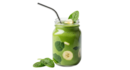 Green Smoothie in a Mason Jar with Banana and Spinach