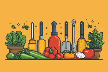 Variety of fresh vegetables and fruits on table.