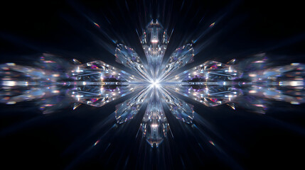 Abstract kaleidoscopic pattern with bright light and geometric crystal shapes