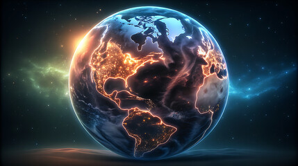 Illuminated Earth Globe Night Lights Cityscape Space Background Orange Blue image