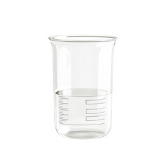 Glass beaker with clear liquid and measurement markings, isolated on transparent background