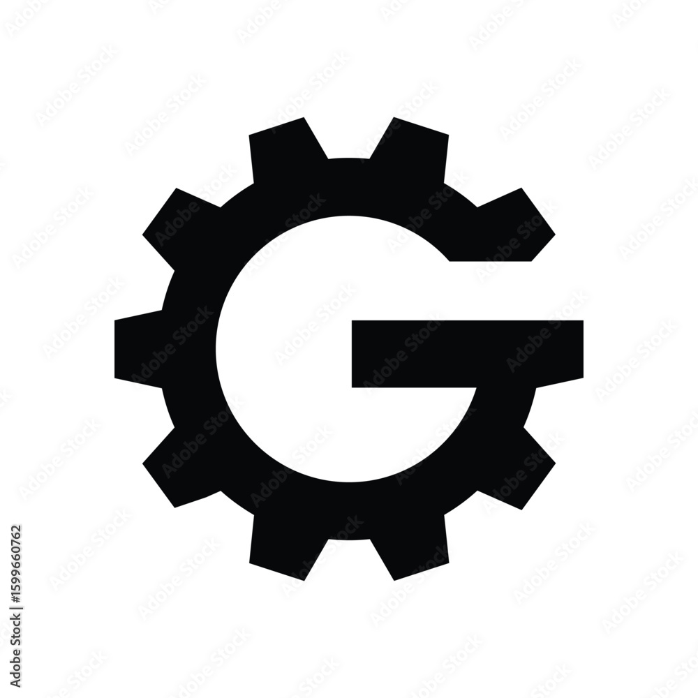 Poster The image shows a logo design of a letter G in round gear shape in black color in simple flat style that looks clean and modern on a white background