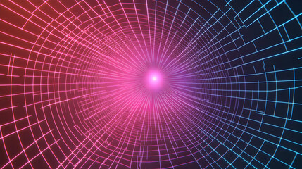 Abstract Neon Grid Tunnel: A futuristic vision with vibrant colors and perspective