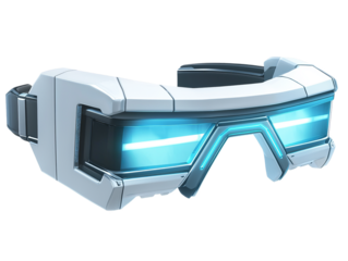 Futuristic goggles display bright blue light, isolated on transparent background