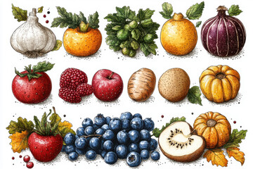 Assorted fruits and vegetables on a wooden table.