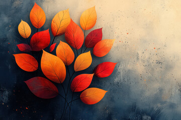 Vibrant autumn leaves contrast against a dark backdrop.