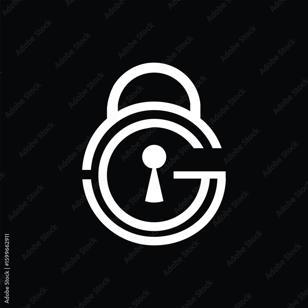 Fototapete the image shows a logo design of a letter g in round lock shape with a keyhole on the middle in whit