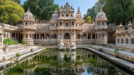 Fototapeta premium Ancient marble complex reflects in serene pool
