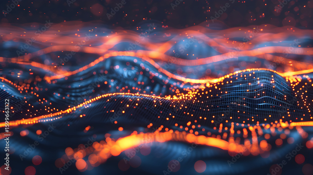 Poster abstract technology background with glowing particles and connecting lines effect