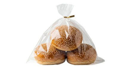 Three Sesame Seed Buns in a Cellophane Bag