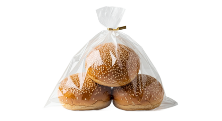 Three Sesame Seed Buns in a Cellophane Bag