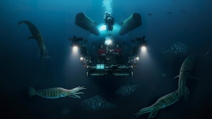 Deep sea exploration submersible and marine life - Powered by Adobe