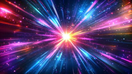 Colorful explosion of light beams with vibrant glowing energy abstract background