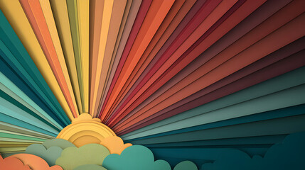 Colorful layered background with sun and clouds in retro style design effect