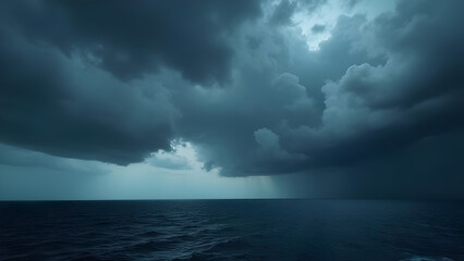 Dramatic seascape with stormy clouds over dark ocean surface creating a moody feel