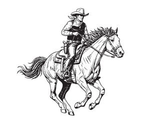 Dynamic vector illustration of a cowboy riding a galloping horse, capturing the spirit of the Wild West.