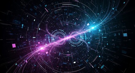 Fototapeta premium Digital Universe Collision Experiencing Quantum Entanglement and Energy Transfer in a Futuristic Abstract Network
