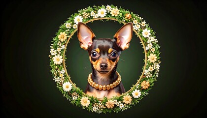 Dog portrait in floral frame