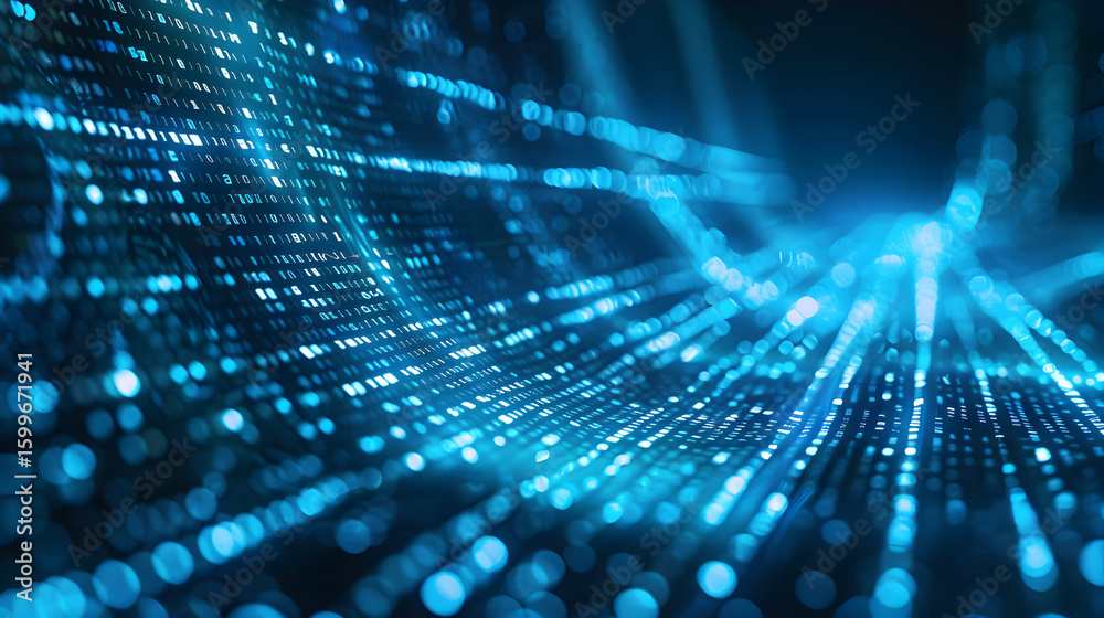 Aufkleber futuristic binary code data stream background depicting digital technology