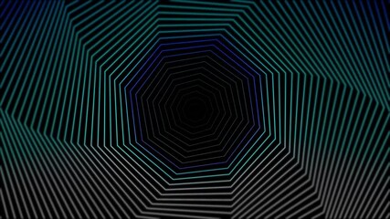 Vibrant neon octagon tunnel background perfect for digital art projects, event flyers, techno music album covers, and futuristic designs.