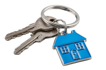 Silver Keys with Blue House Keychain, PNG