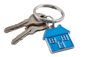 Silver Keys with Blue House Keychain, PNG