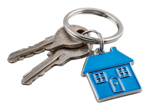 Silver Keys with Blue House Keychain, PNG