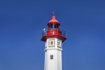 Red and White Lighthouse at Almeria Port, Spain Coastal Navigation Landmark