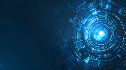 Futuristic Technology Interface with Glowing Core and Complex Data Visualizations