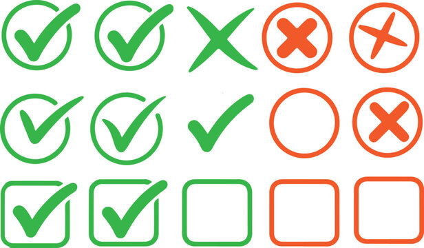 Hand Drawn Doodle Check Marks and Crosses – Tick, X, Yes, No Icon Set.

