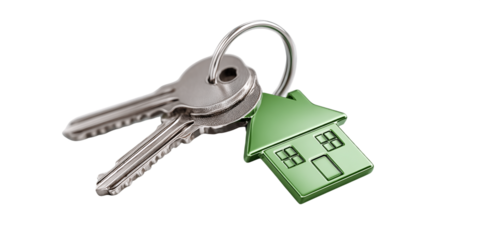 Silver Keys with Green House Keychain, PNG